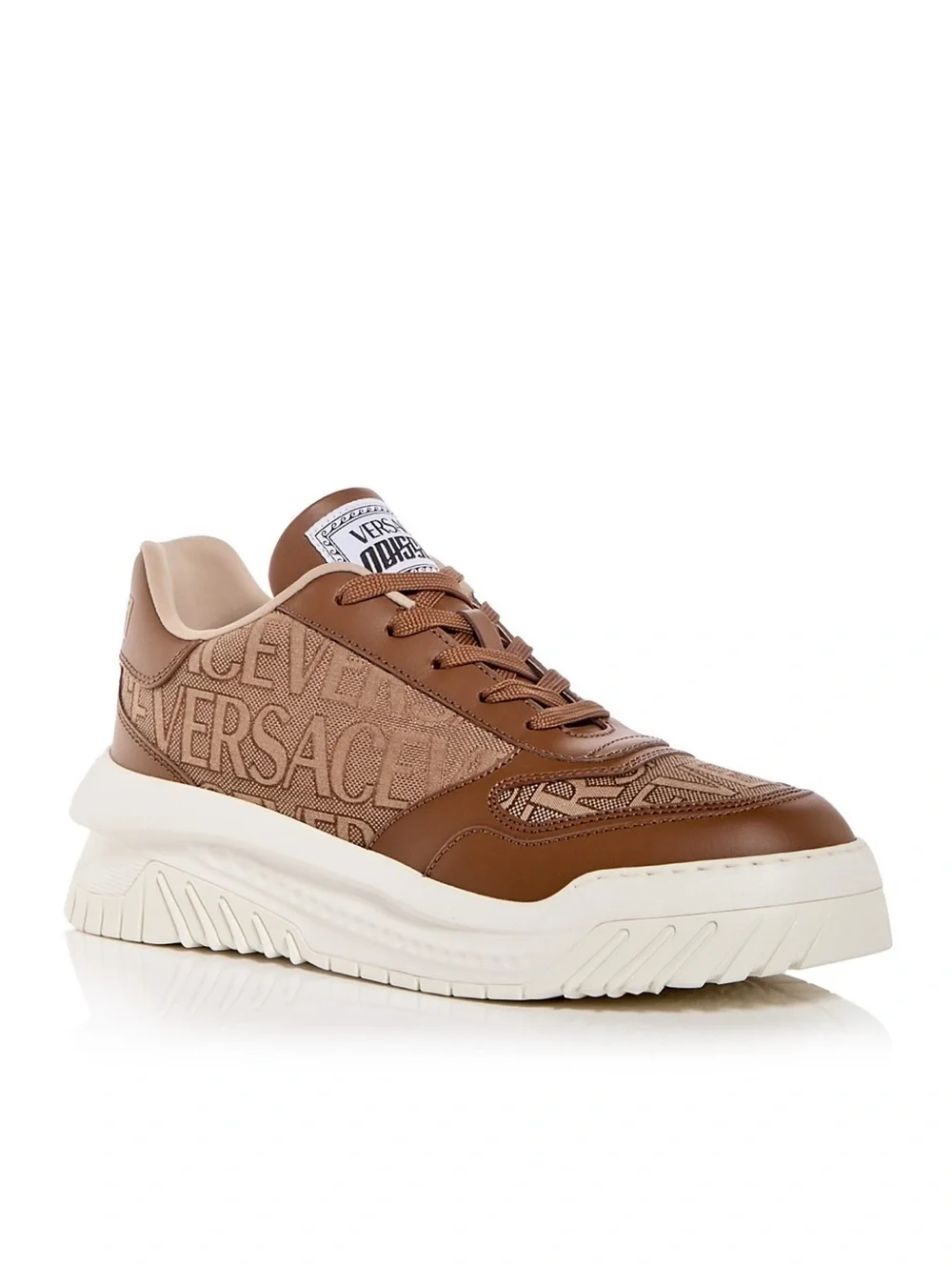 Versace AllOver Logo Odissea Low-Top Men’s Sneakers, Beige/Brown, NEW, Size 42.5